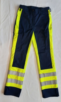 Jeanshose blau/neongelb, Rettungsdiensthose, Fahrdienst, Hose blau/neongelb, Reflexstreifen 3M/silber, Sonderpreis,