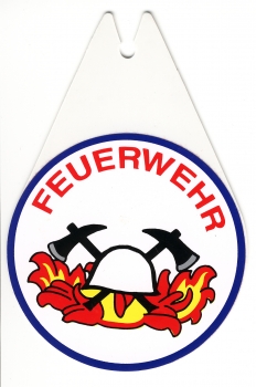 Autoplakette Feuerwehr, Autoplakette mit Saugnapf, Feuerwehr-Plakette, Autoplakette in Tropfenform, Saugnapfschild,