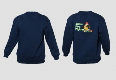 Kinder-Sweatshirt, Junior Fire-Fighter, Jungenfeuerwehr, Sweatshirt Kinderfeuerwehr, Rückenbestickung Feuerwehr,