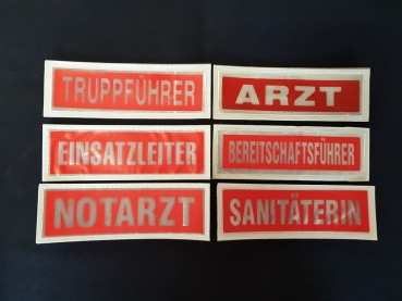 Brustschild weiss/rot-negativ, glänzende Brustschilder, Sonderpreis, Reflexschild, Brustschilder 15x5 cm,