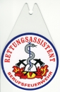 Autoplakette Feuerwehr + Zusatztext, Autoplakette mit Saugnapf, Autoplakette in Tropfenform, Saugnapfschild,